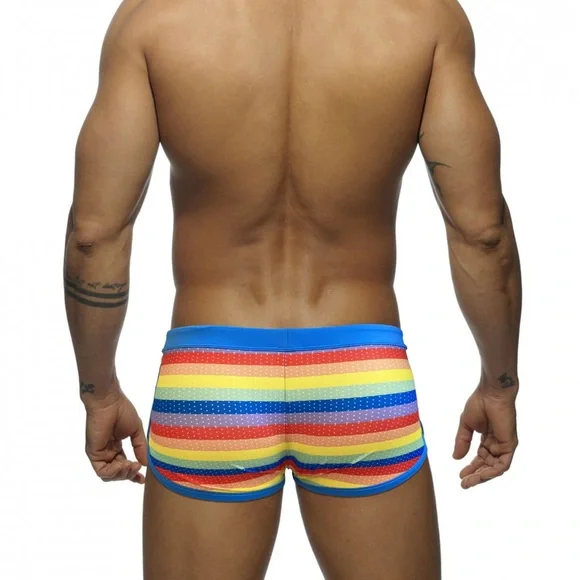 Side Split Mens Swimwear U Pouch Rainbow Beach Swimming Trunks Nylon Quick Dry - Picture 4 of 6